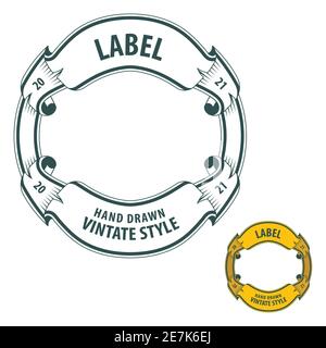 Vintage style label. Different color retro ribbon. Round badge vector illustration. Part of set. Stock Vector