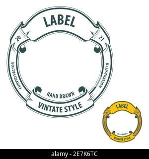 Vintage style label. Different color retro ribbon. Round badge vector illustration. Part of set. Stock Vector