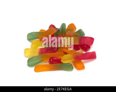 Juicy colorful jelly sweets. Gummy candies. Snakes. Stock Photo
