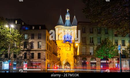 The big bell at night in Bordeaux in New Aquitaine, France Stock Photo