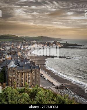 Views from Constitution hill in Aberystwyth. A coastal town in Ceredigion Mid Wales. Well known for amazing sunsets and stormy uk weather. Stock Photo
