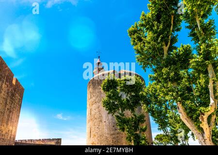 Tour Constance and the ramparts of Aigues-Mortes in Gard in Occitanie, France Stock Photo