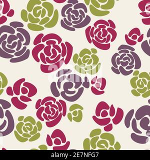 Vector seamless pattern of abstract rose flowers. Colorful modern floral design with roses. Stock Vector