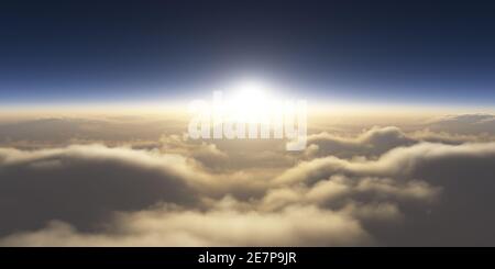 Sunset sky above clouds, 3d illustration Stock Photo