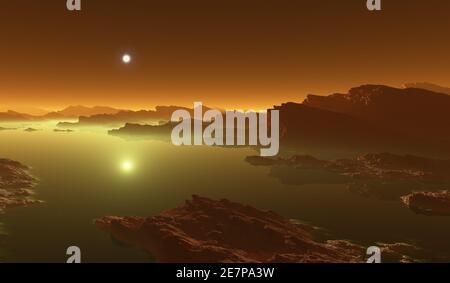 Titan, largest moon of Saturn with the hydrocarbon lakes. 3d illustration Stock Photo