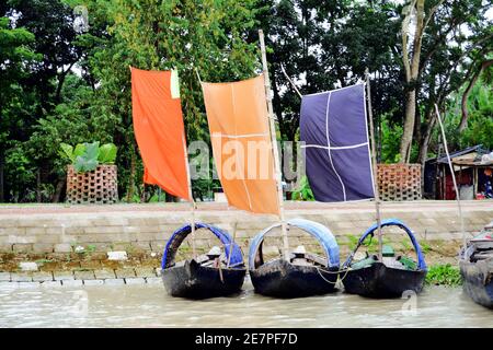 Barishal Kerton Khola River & Boat Stock Photo