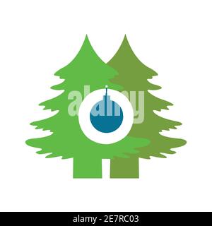 Two Fir Trees With a Single Ornament Between Stock Vector