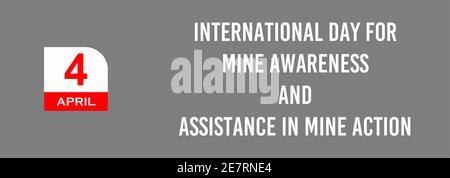 4 April International Day for Mine Awareness and Assistance in Mine Act Text Design Illustration. International Day event banner. Stock Photo