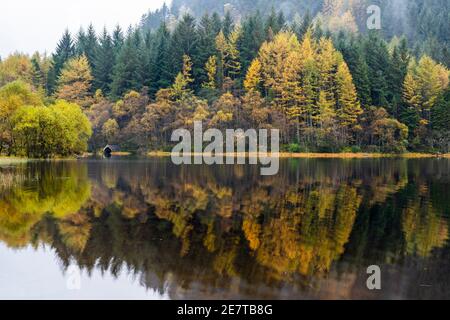 Boathouse on Loch Chon in the Trossachs, Scotland, UK Stock Photo