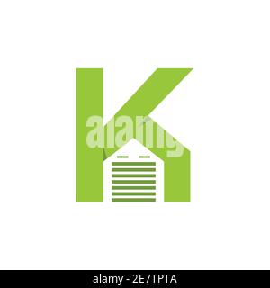 Letter K garage door logo vector design. Letter mark lettering logo of garage door business company with letter K Stock Vector
