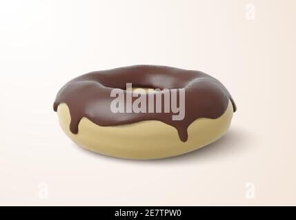 Sweet donut with chocolate cream on top. Bakery or cafe menu decoration element Vector illustration Stock Vector