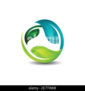 Shiny 3D style ecology enviromental logo. Ecology logo with leafs and 3D shiny style design Stock Vector