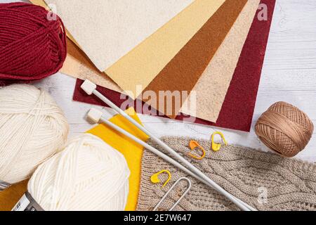 Threads in reels. Colored bobbins for embroidery knitting hobby accessories creativity. Background for site Stock Photo