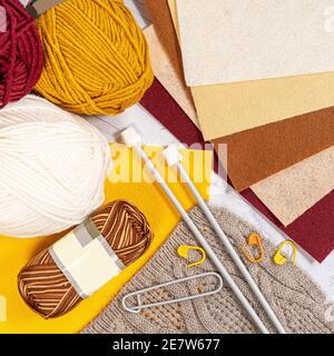 Threads in reels. Colored bobbins for embroidery knitting hobby accessories creativity. Background for site Stock Photo