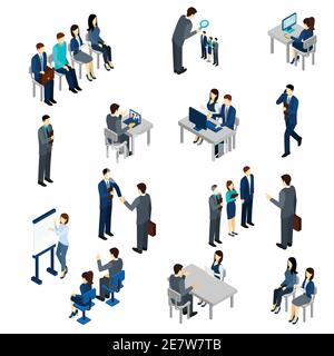 Recruitment process set with isometric business people employees isolated vector illustration Stock Vector