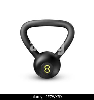 Black realistic weight. Kettlebell of 8 kilograms. Equipment for bodybuilding and workout. Vector Stock Vector
