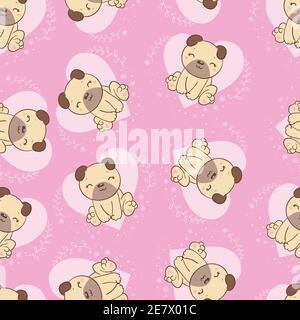 Vector illustration. Seamless vector pattern with pugs. Stock Vector