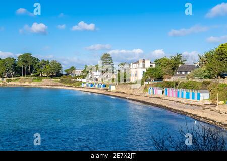 Ile-aux-Moines, France, bathing huts on the beach Stock Photo