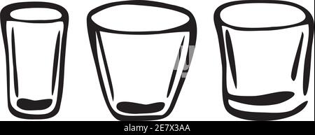 Vector hand drawn doodle set beverage glasses black illustration drink on white background Stock Vector