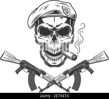 Machine Gun Skull American Army Vector Illustration For Your Company Or 