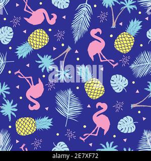 Seamless pattern with pink flamingo. Vector illustration Stock Vector