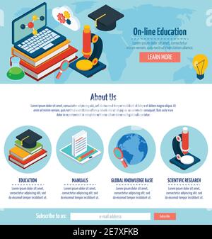 One page online education web design template with e-learning elements vector illustration Stock Vector