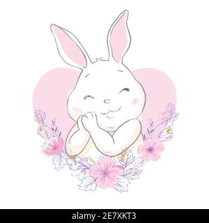 Cartoon little bunny holding Easter egg Stock Vector