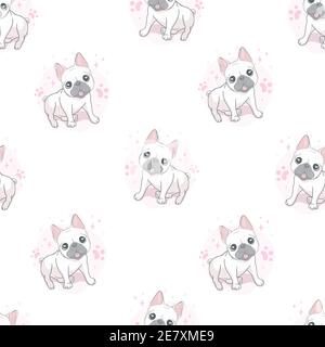 Seamless pattern with cute dogs. Background for fabric, textile design, wrapping paper or wallpaper. French bulldog Stock Vector