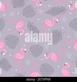 Seamless pattern with pink flamingo. Vector illustration Stock Vector
