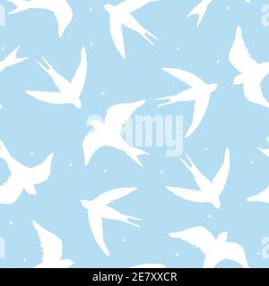 Beautiful seamless pattern with silhouette swallow birds. Perfect vector illustration. Stock Vector