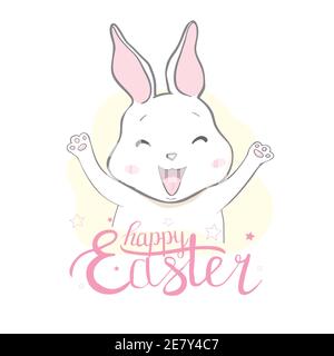 Cartoon little bunny holding Easter egg Stock Vector