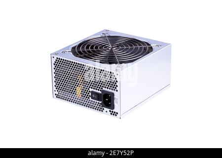 desktop power supply with 120mm cooler isolated on a white background Stock Photo