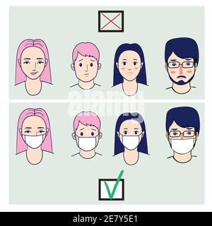 family wearing a health mask. sanitation mask protect health .Protective dust mask. Stock Vector