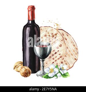 Watercolor Passover seder plate illustration isolated on white Stock ...