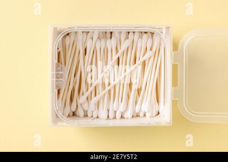 Download Cotton Buds In A Cardboard Box Wooden Ear Stick Lies On Top Stock Photo Alamy