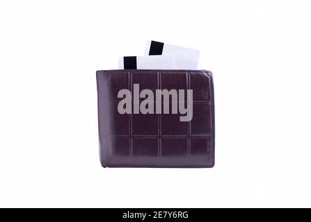 a brown leather wallet with empty credit cards. isolated on a white background. business and finance concept Stock Photo