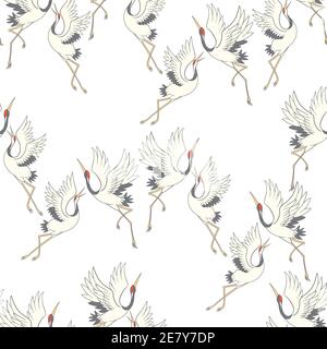 Japanese pattern. Seamless vector ornament with traditional motives. Japanese pattern with storks Stock Vector