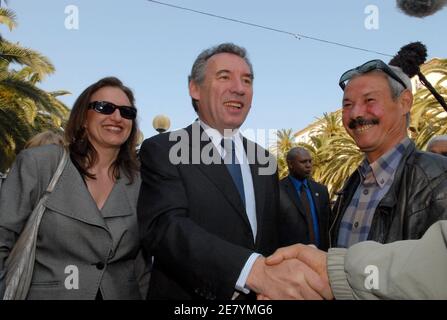 UDF presidential candidate Francois Bayrou campaigns in Ajaccio, Corsica, France on April 7, 2007. Photo by Eric Beber/ABACAPRESS.COM Stock Photo