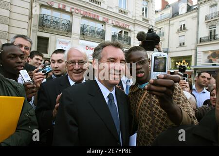 UDF presidential candidate Francois Bayrou visits the town of Angers, France on April 11, 2007. Photo by Corentin Fohlen/ABACAPRESS.COM Stock Photo