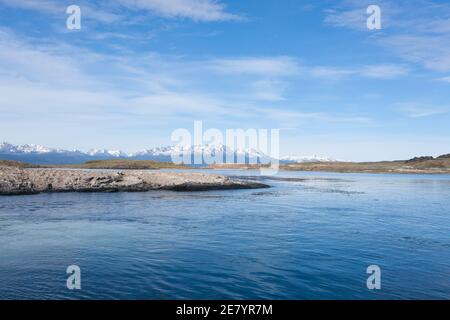 Navigation on Beagle channel, Argentina landscape. Tierra del Fuego Stock Photo