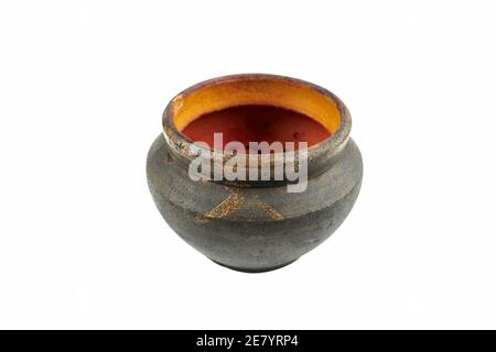 archival grunge clay pot isolated on a white bakcground Stock Photo