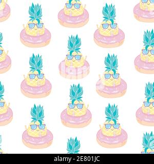 Vector Seamless Pattern with Pineapples, fruit, summer, texture, print, yellow food design decoration fabric Stock Vector