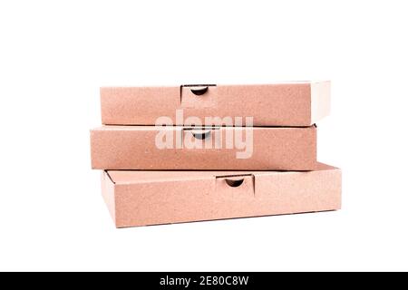 Closeup of Flat cardboard boxes isolated on white Stock Photo