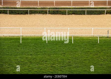 Horse racecourse rails and track Stock Photo
