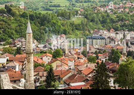 City of Travnik seen from the fortress, Bosnia and Herzegovina Stock Photo