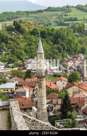 City of Travnik seen from the fortress, Bosnia and Herzegovina Stock Photo