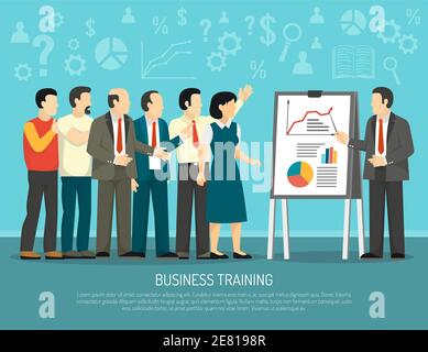 Business development training course for company employees flat poster with diagrams and graphics presentation abstract vector illustration Stock Vector