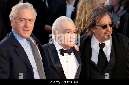 Oct 13, 2019 - London, England, UK - BFI London Film Festival 2019 - The Irishman closing gala   Photo Shows:  Al Pacino, Martin Scorsese and Robert D Stock Photo