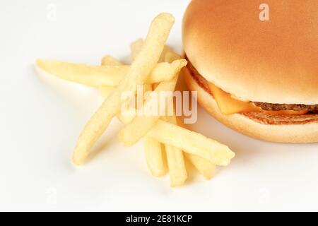 a fresh tasty cheeseburger isolated on a white background. fast food Stock Photo