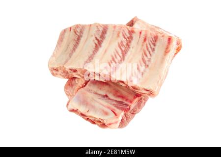 fresh raw pork ribs isolated on a white background. two pieces. ingredient for meat cuisine Stock Photo